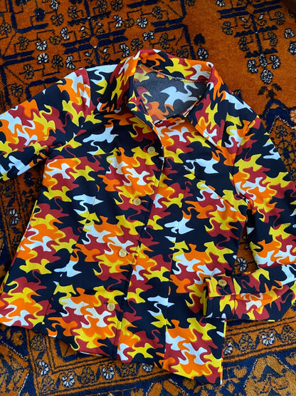 Vintage 1970s Orange & Yellow Retro Print Shirt
