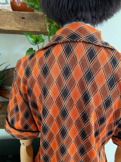 Vintage 1970s Orange & Brown Knit Dagger Collar Top