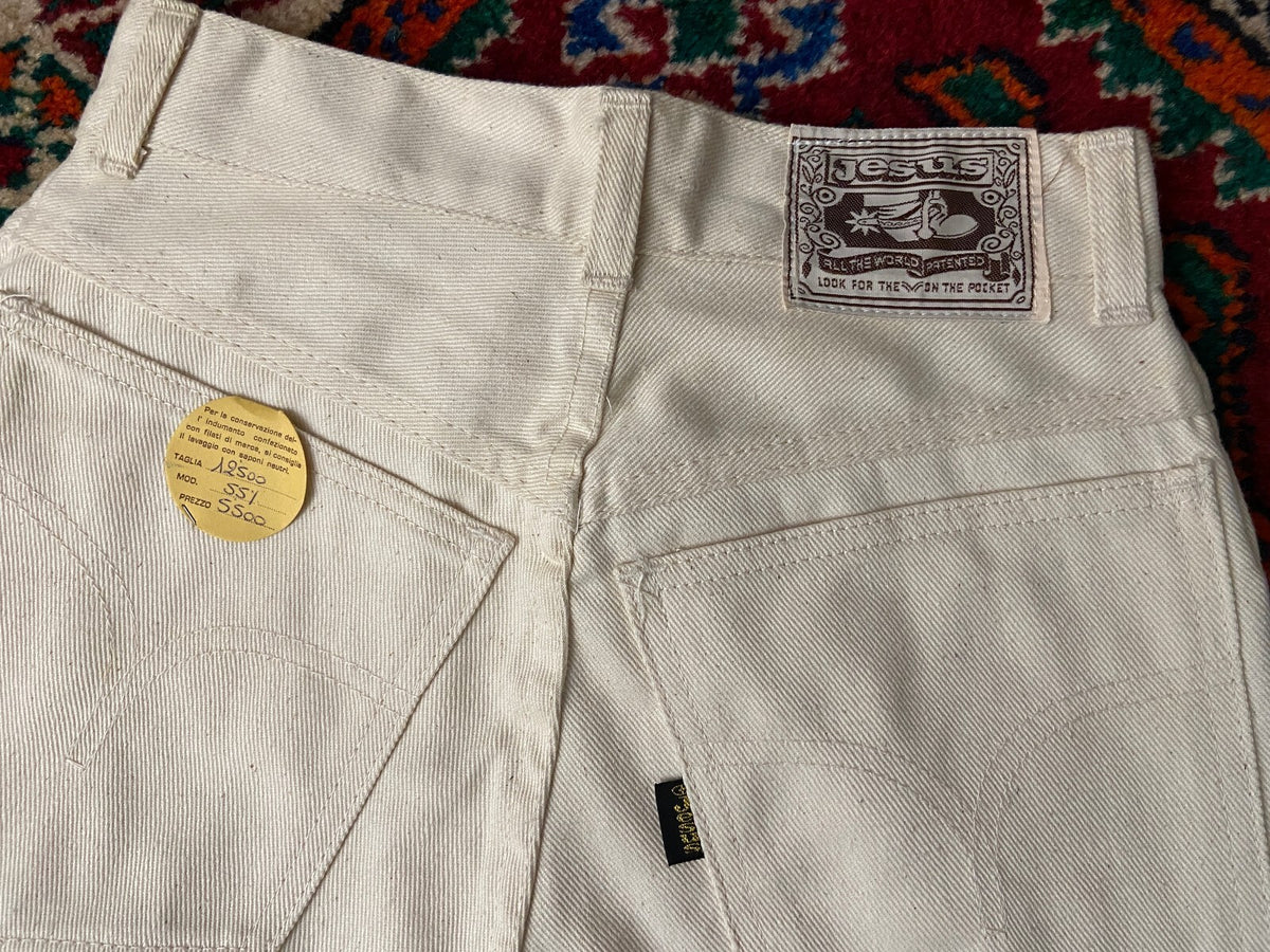 Vintage 1970s Cream Deadstock Jesus Flares W25