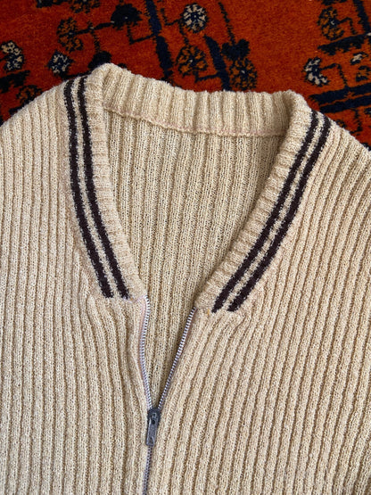 Vintage 1970s Beige Ribbed Cardigan