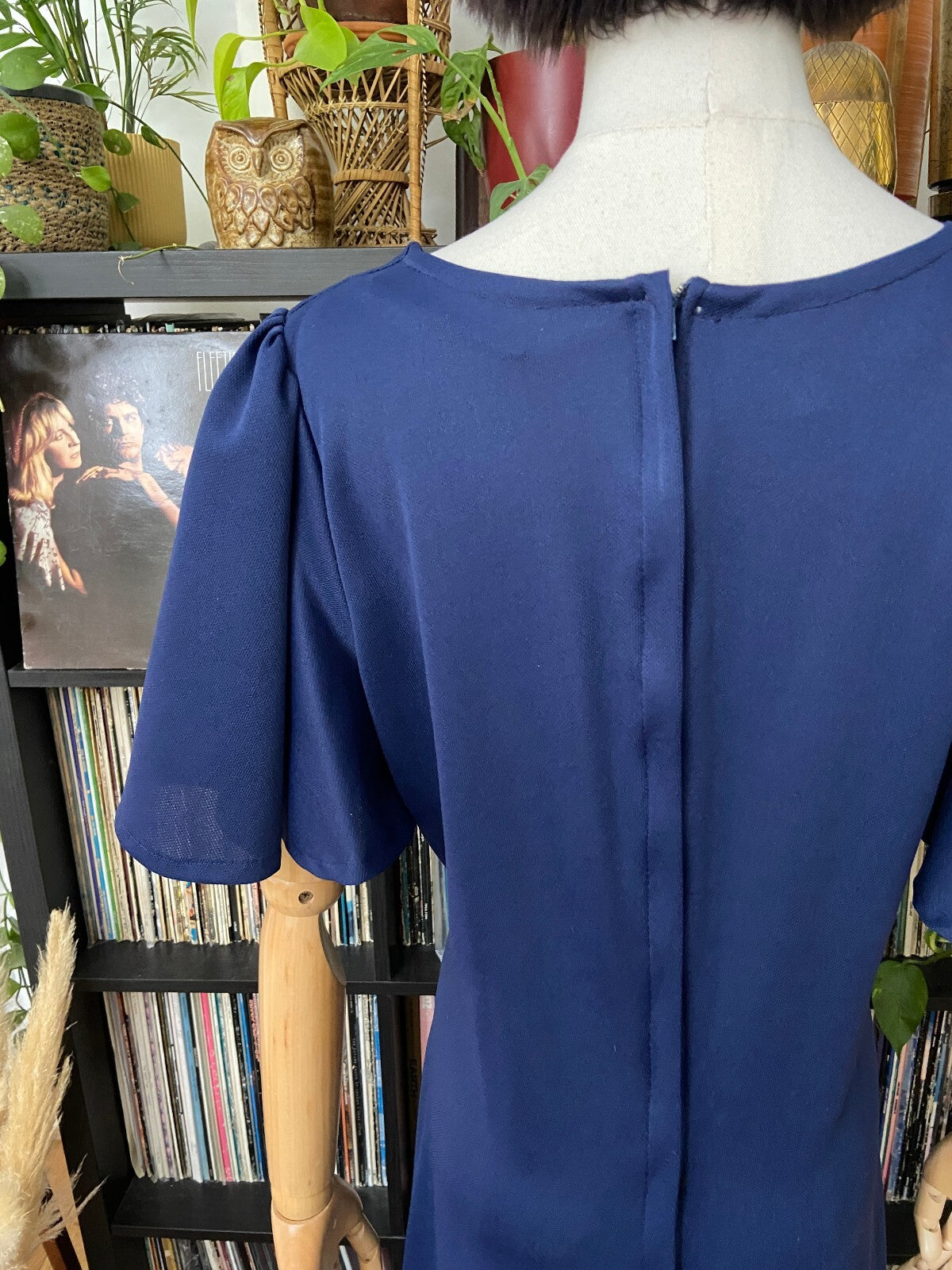 Vintage 1970s Navy Flutter Sleeve C&A Maxi Dress