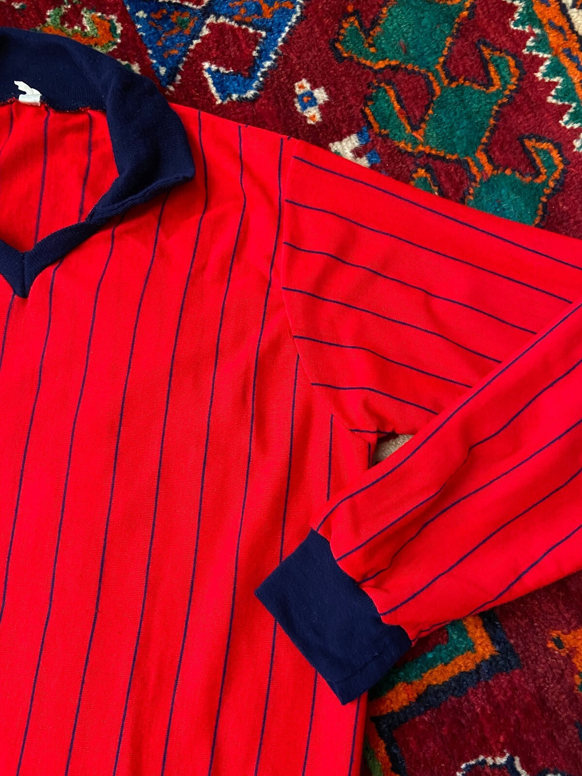 Vintage 1970s Red & Navy Striped Football Top