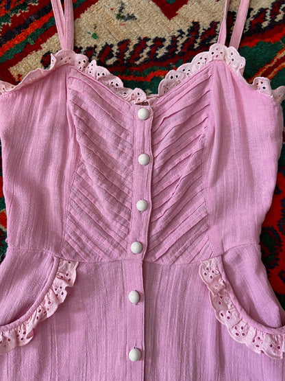 Vintage 1970s Pink Cheesecloth Summer Dress
