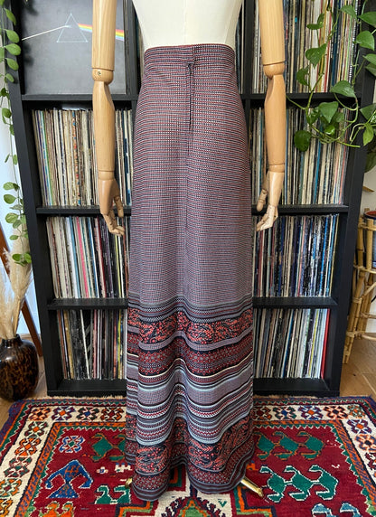 Vintage 1970s Red & Black Folk Maxi Skirt