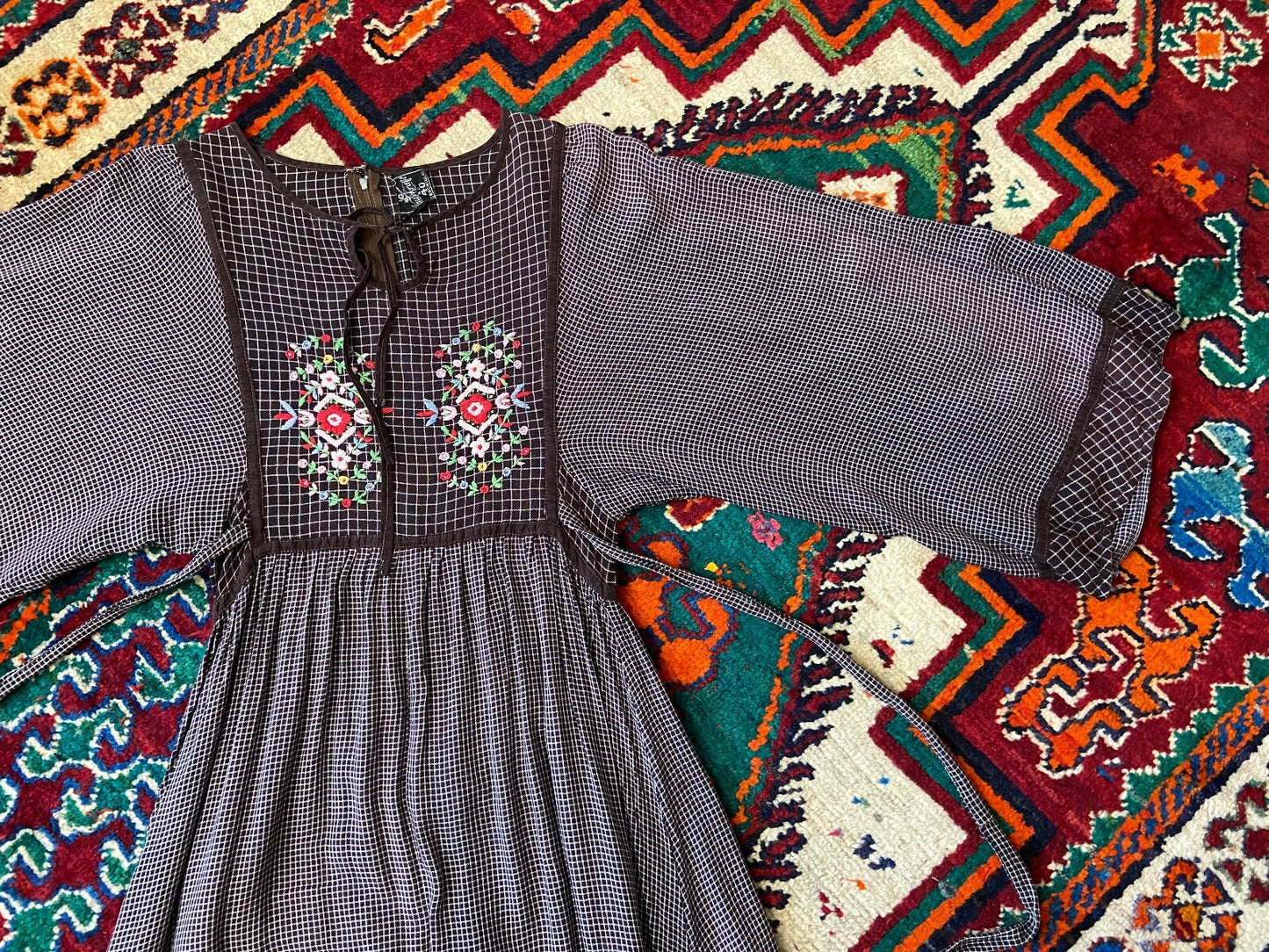 Vintage 1970s Bohemian Embroidered Maxi Dress