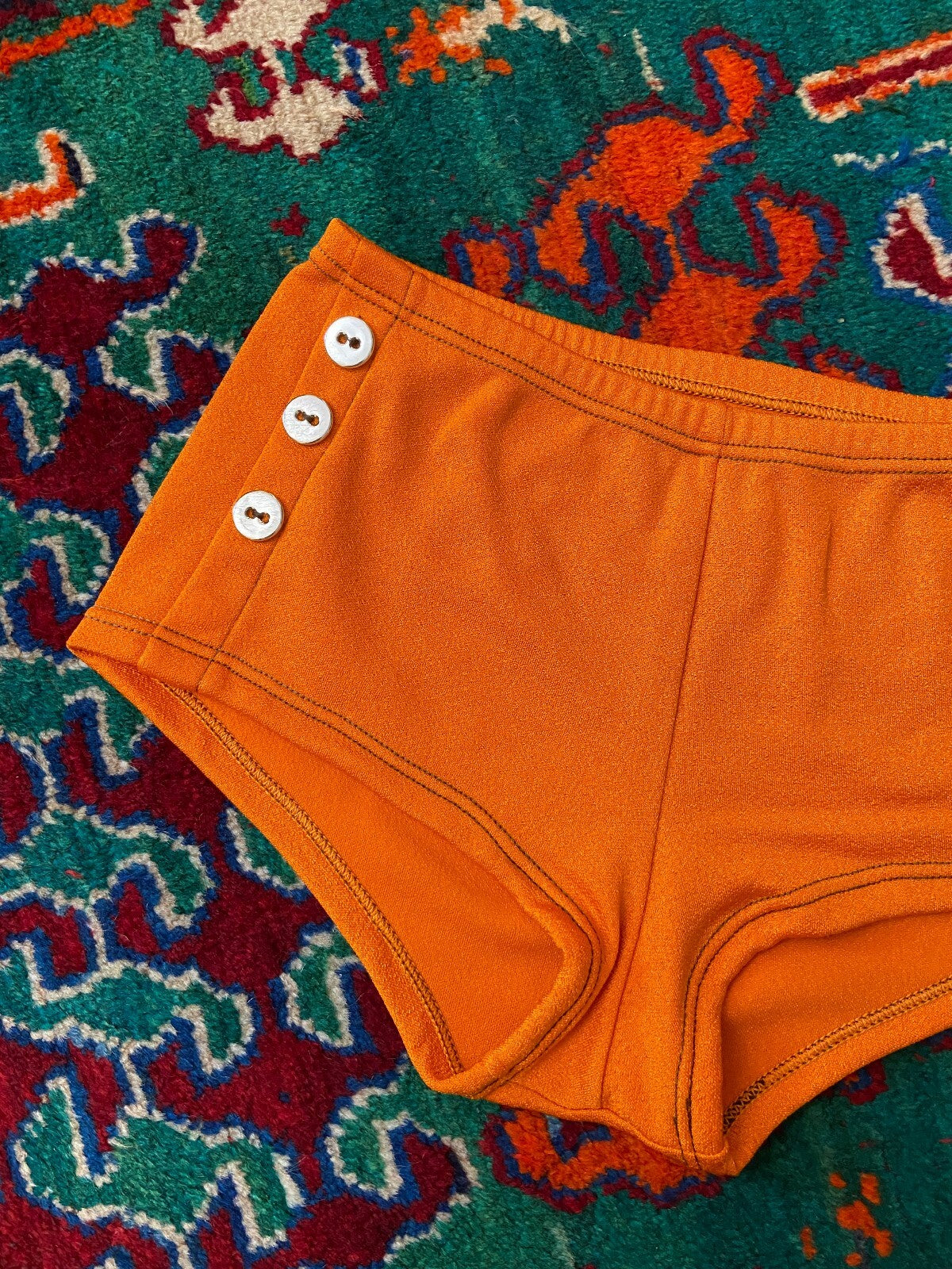 Vintage 1970s Orange Button Detail Swim Shorts