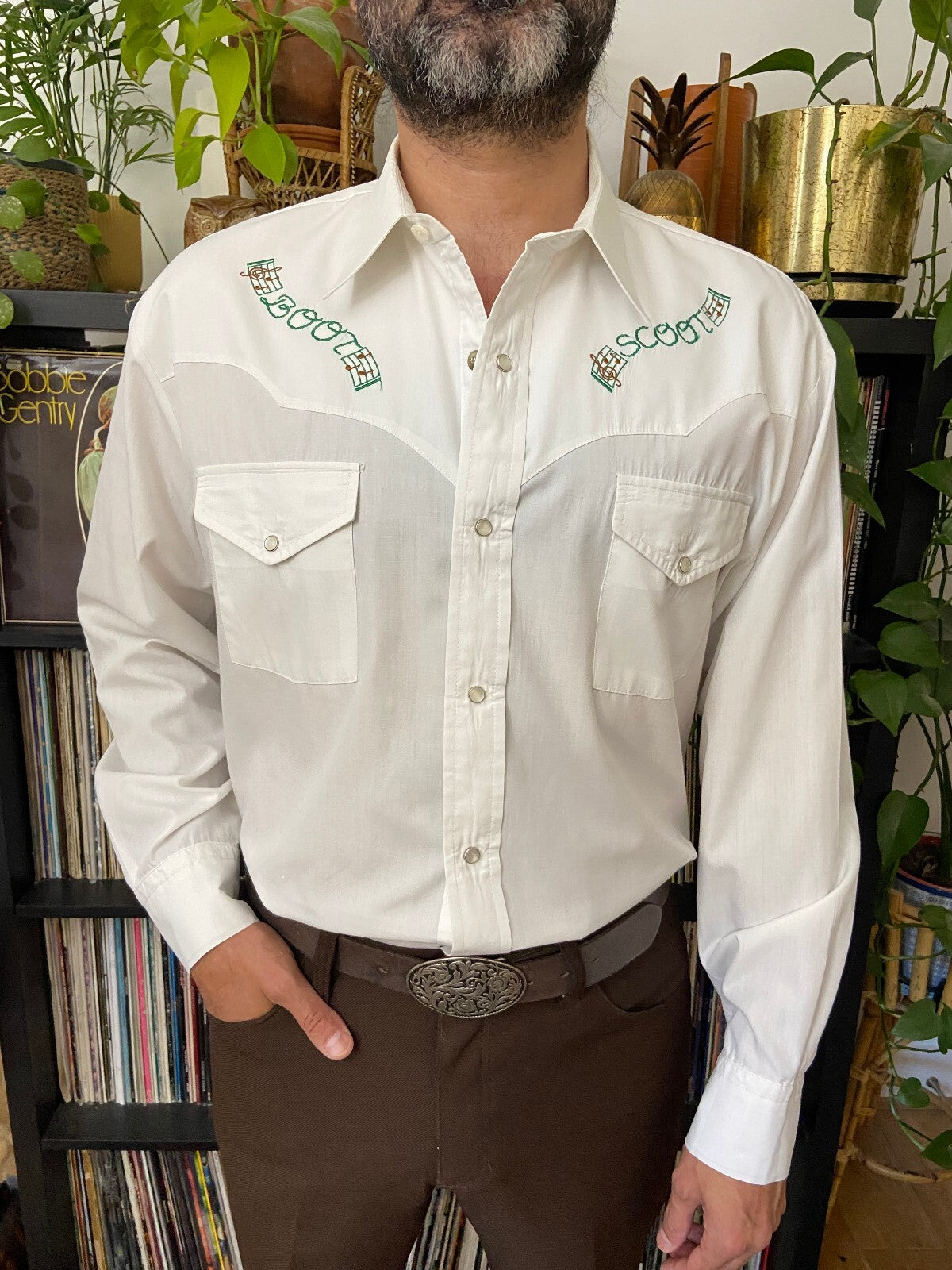 Vintage White Embroidered Western Shirt