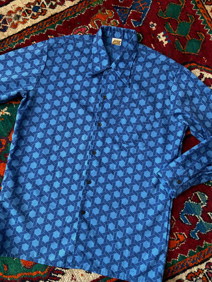 Vintage 1970s Geometric Print Dagger Collar Shirt