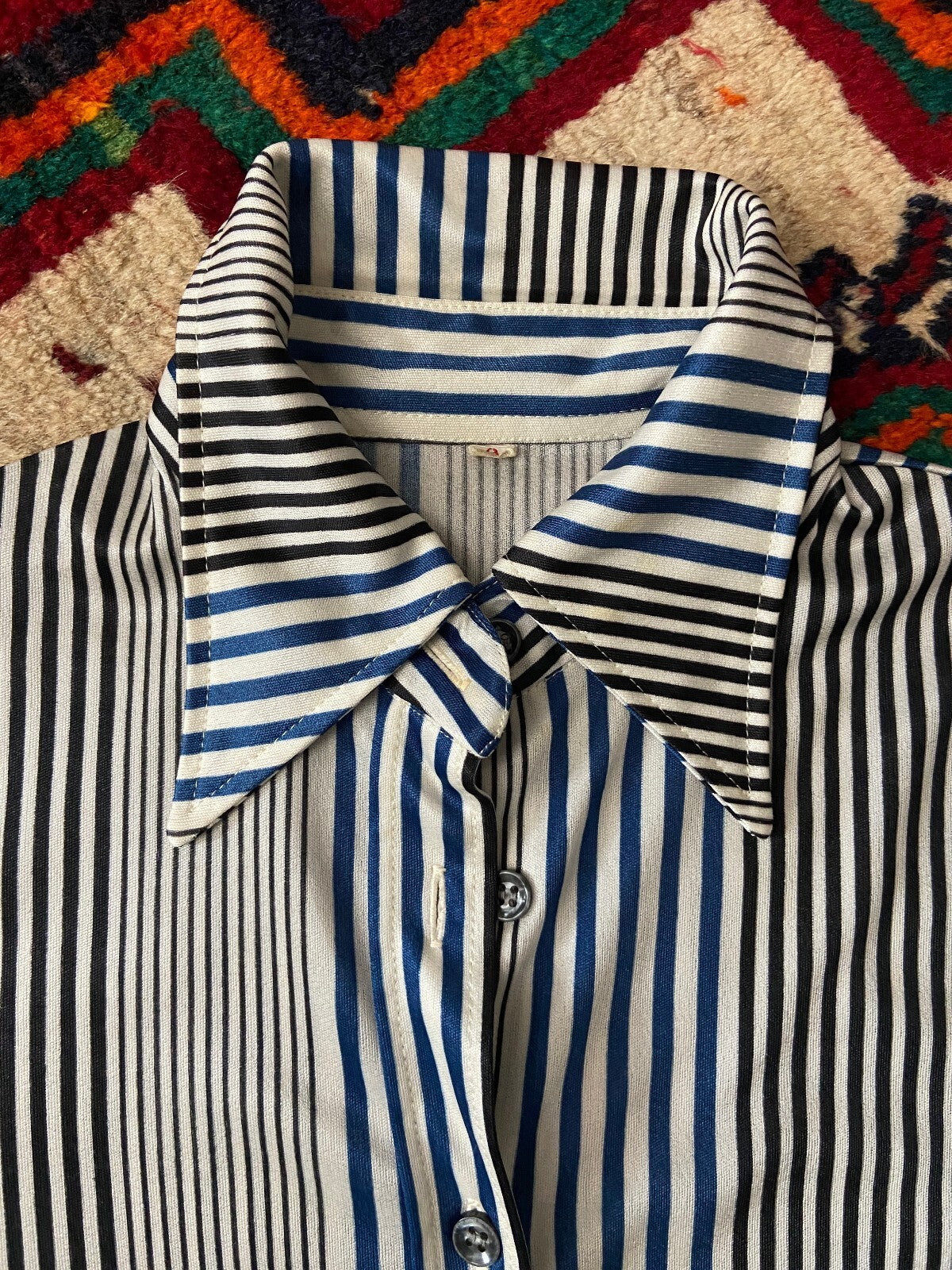 Vintage 1970s Navy & Black Striped Shirt