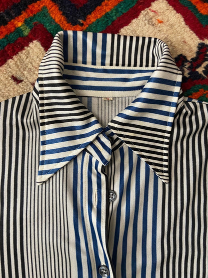 Vintage 1970s Navy & Black Striped Shirt