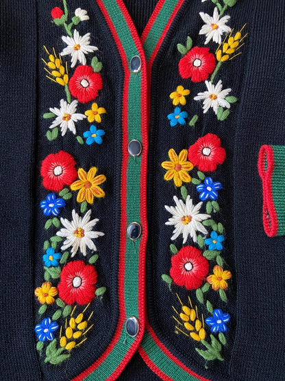 Vintage 1970s Black Austrian Folk Cardigan