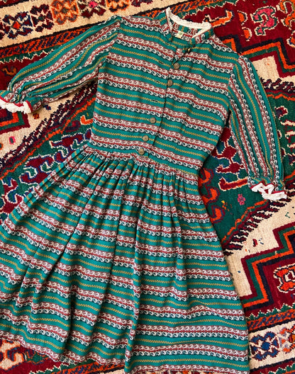 Vintage 1970s Green Folk Dress