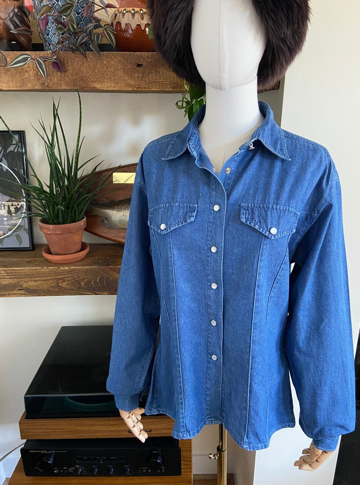 Vintage 90s Blue Denim Western Shirt