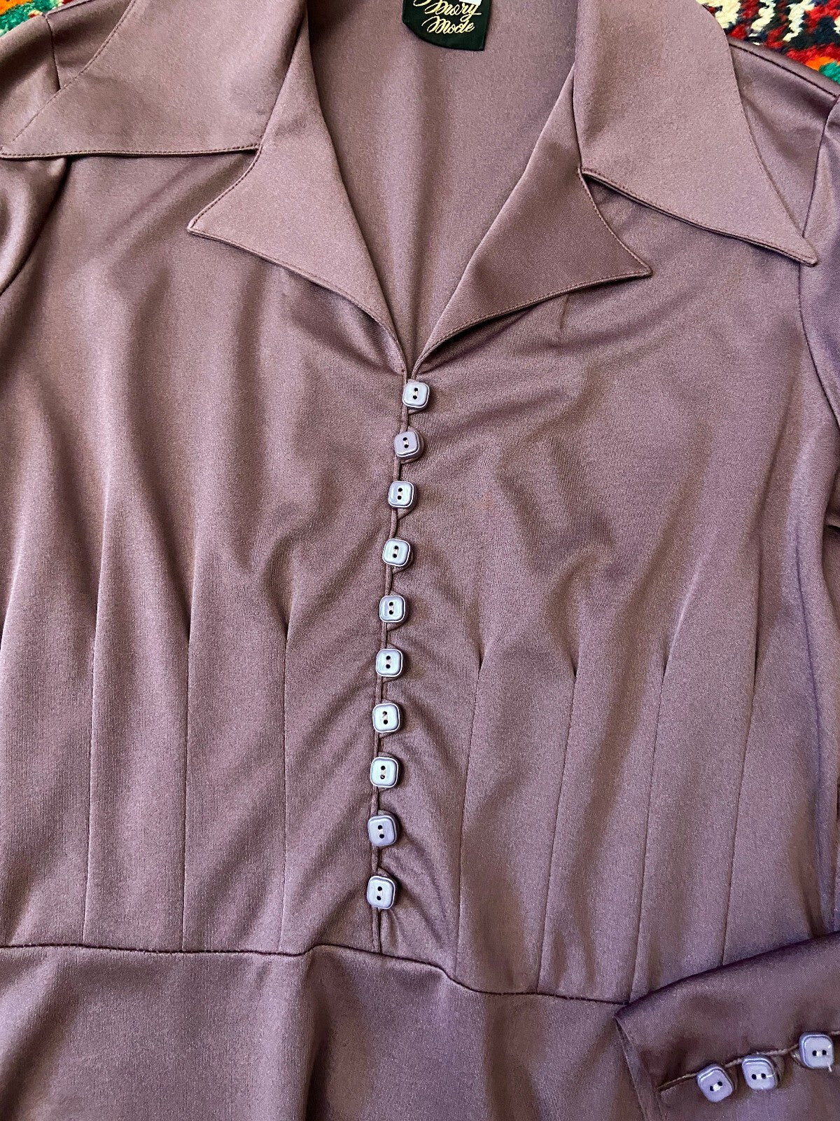 Vintage 1970s Mauve Dagger Collar Dress