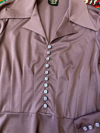 Vintage 1970s Mauve Dagger Collar Dress