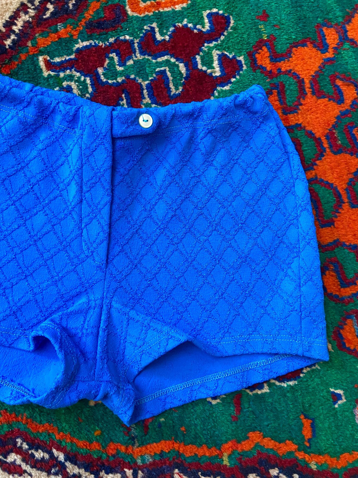 Vintage 1970s Bright Blue Textured Swim Shorts
