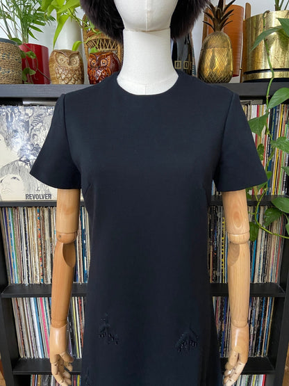 Vintage 1960s Black Beaded Wool Shift Dress