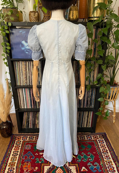 Vintage 1970s Pale Blue Prairie Maxi Dress