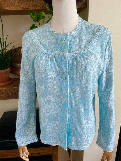 Vintage 1970s Pale Blue Lace Cardigan