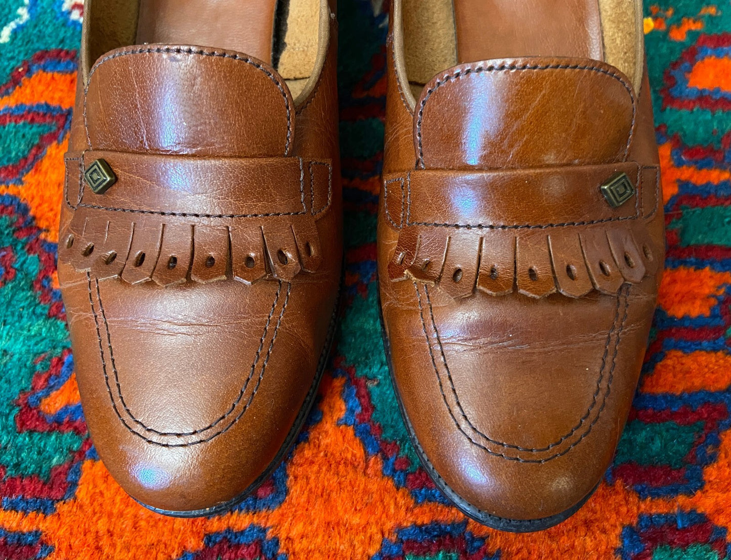 Vintage 1980s Brown Fringed Loafer Pumps UK 5