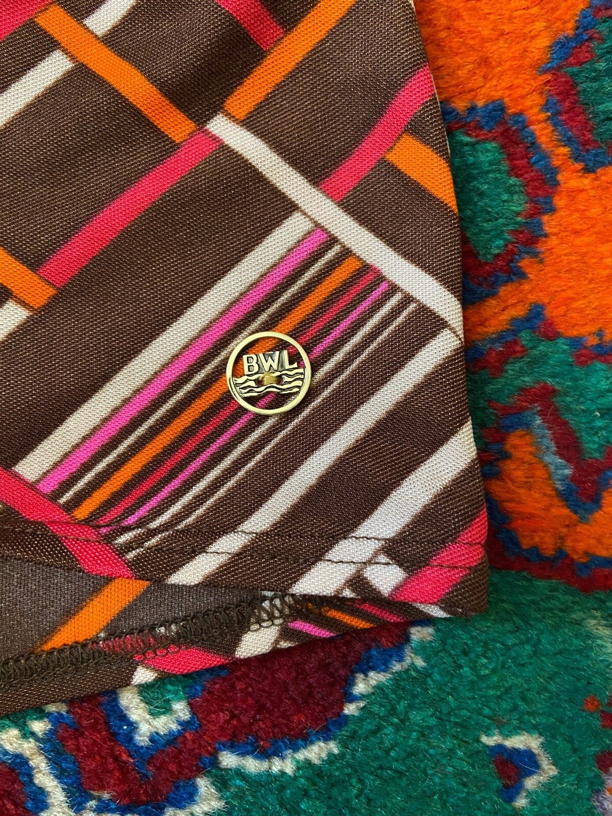 Vintage 1970s Brown Retro Print Swim Shorts