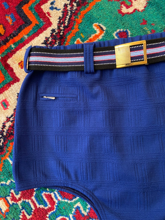 Vintage 1970s Navy Blue Belted Swim Shorts