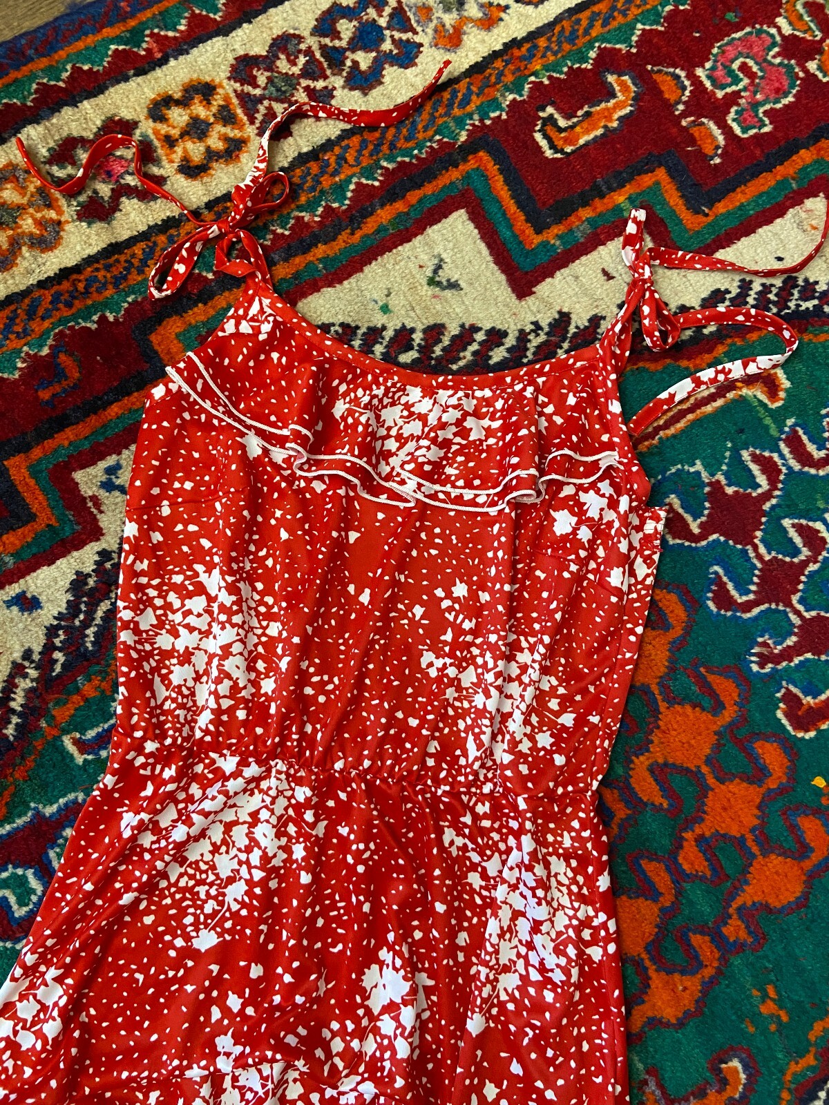 Vintage 1970s Red & White Maxi Sundress