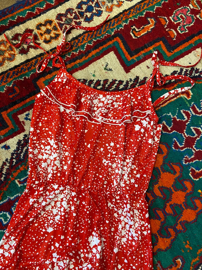 Vintage 1970s Red & White Maxi Sundress