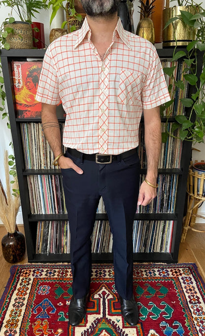 Vintage 1970s Red & White Square Check Deadstock Shirt