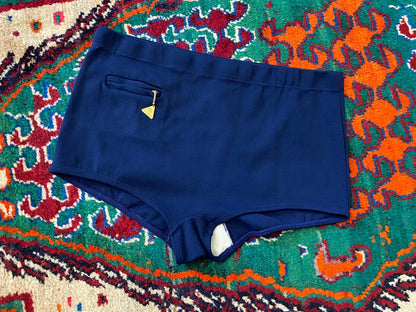 Vintage 1970s Navy Blue Zip Pocket Swim Shorts