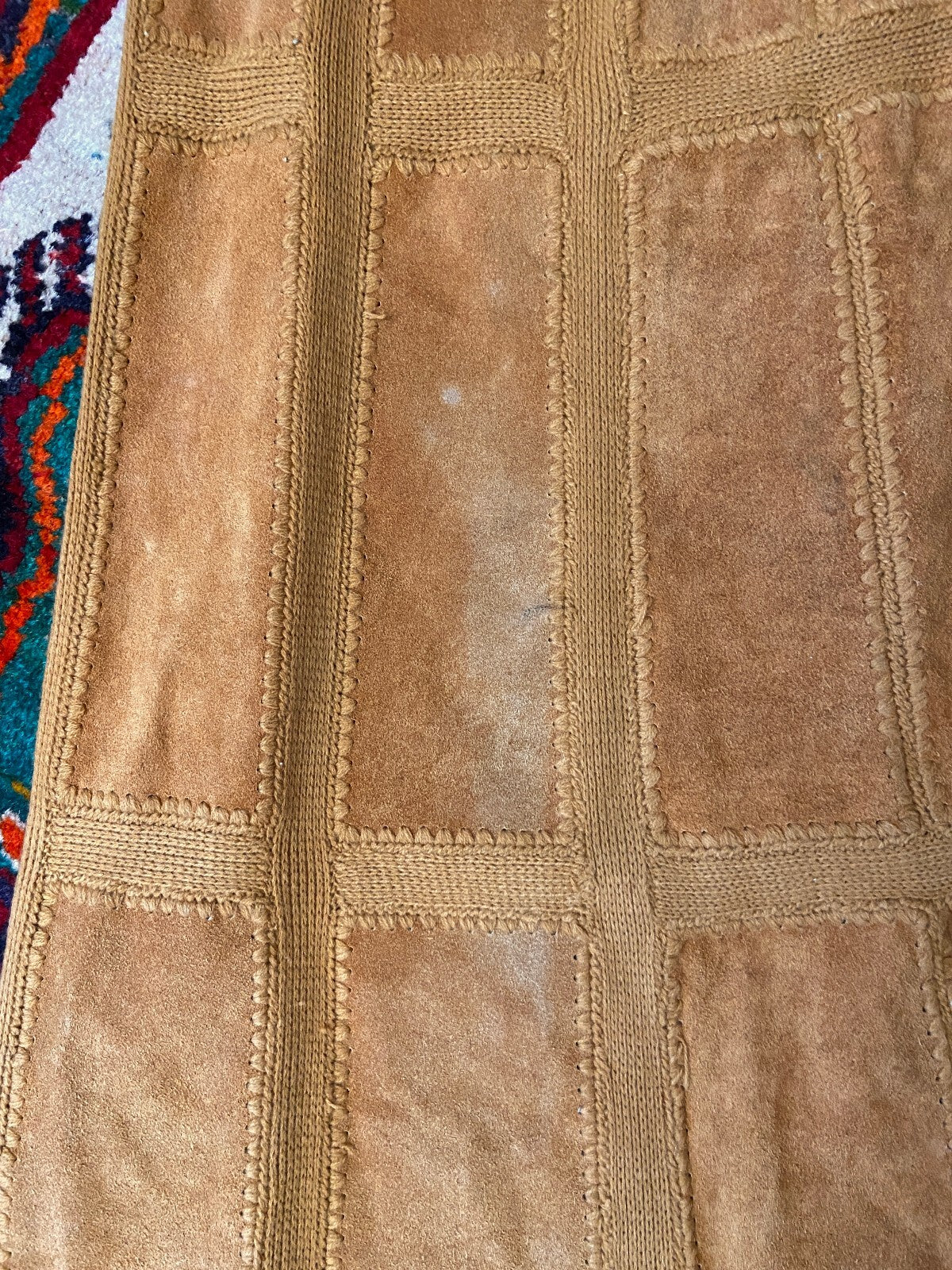 Vintage 1970s Tan Suede Patchwork Midi Skirt