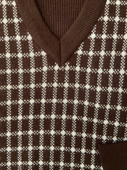 Vintage 1970s Brown V-Neck Jumper