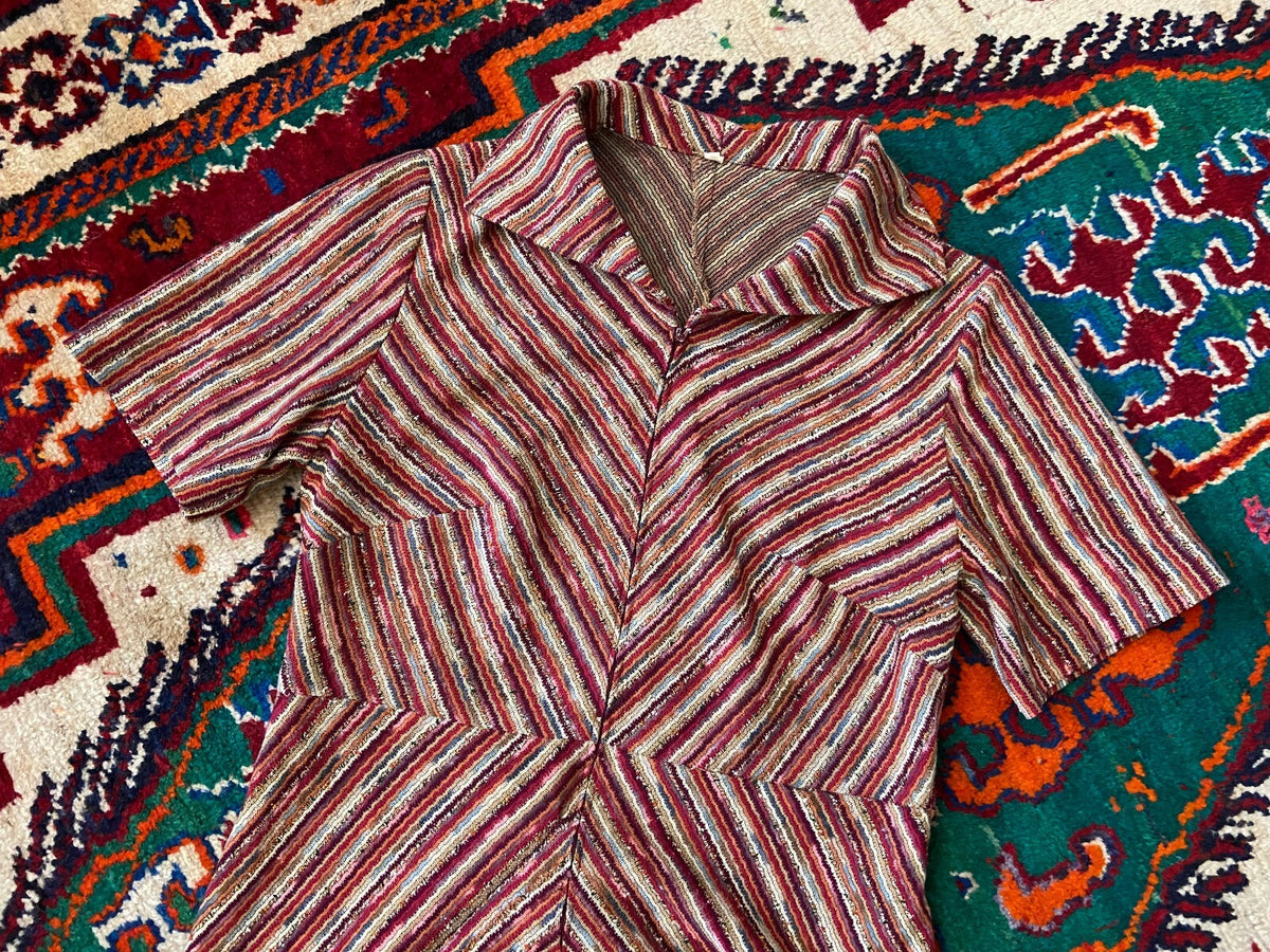 Vintage 1970s Chevron Knit Zip Up Dress