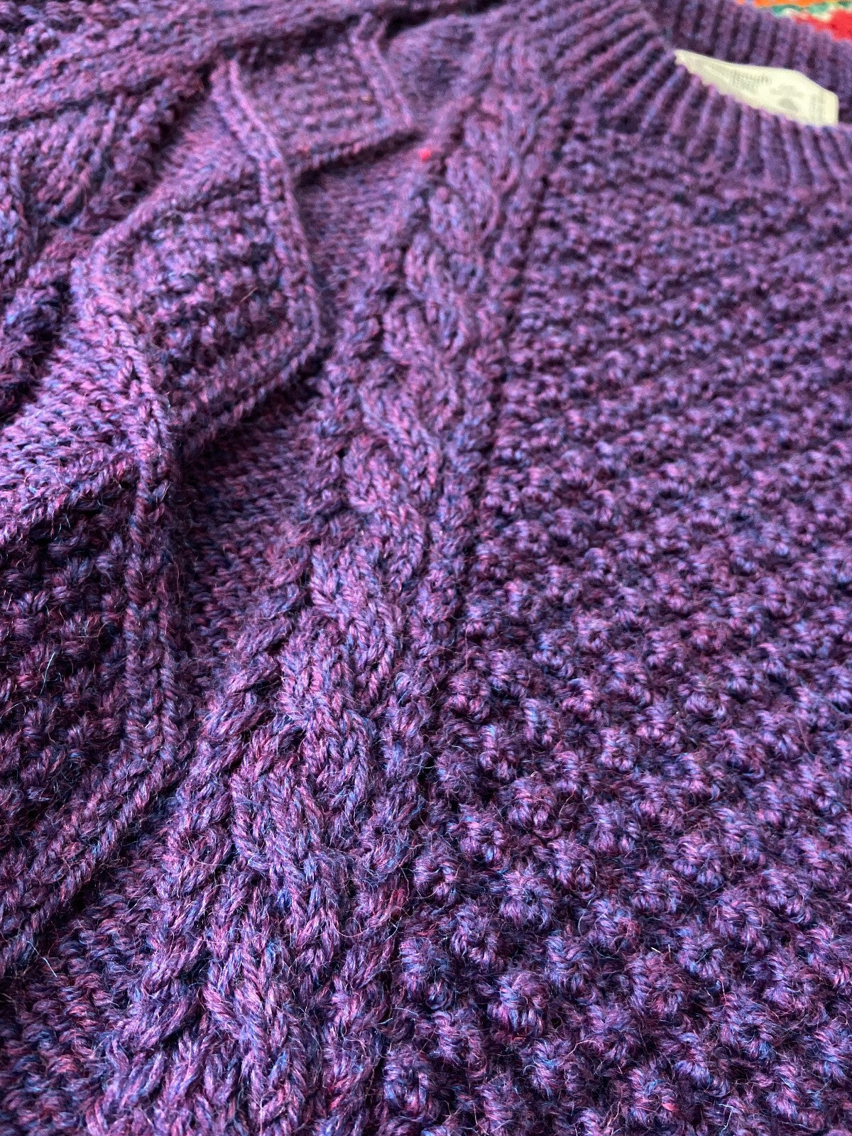 Vintage 1980s Purple Aran Fisherman Jumper