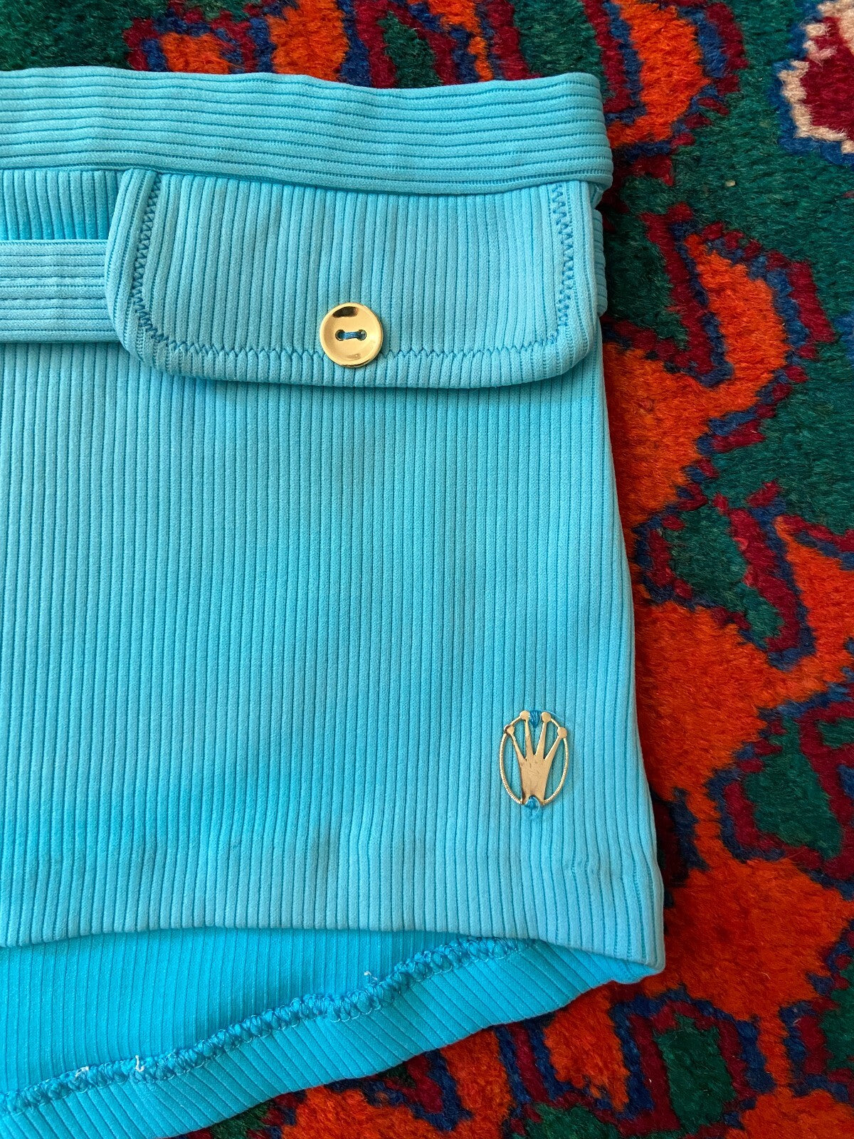 Vintage 1970s Turquoise Belted Swim Shorts