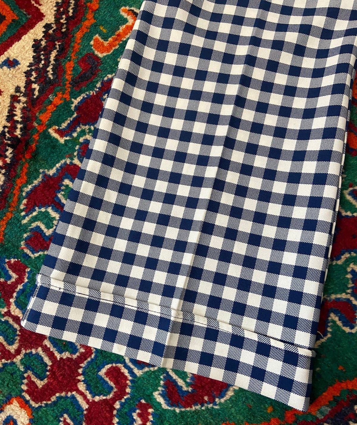 Vintage 1970s Navy & White Check Bellbottom Trousers W32