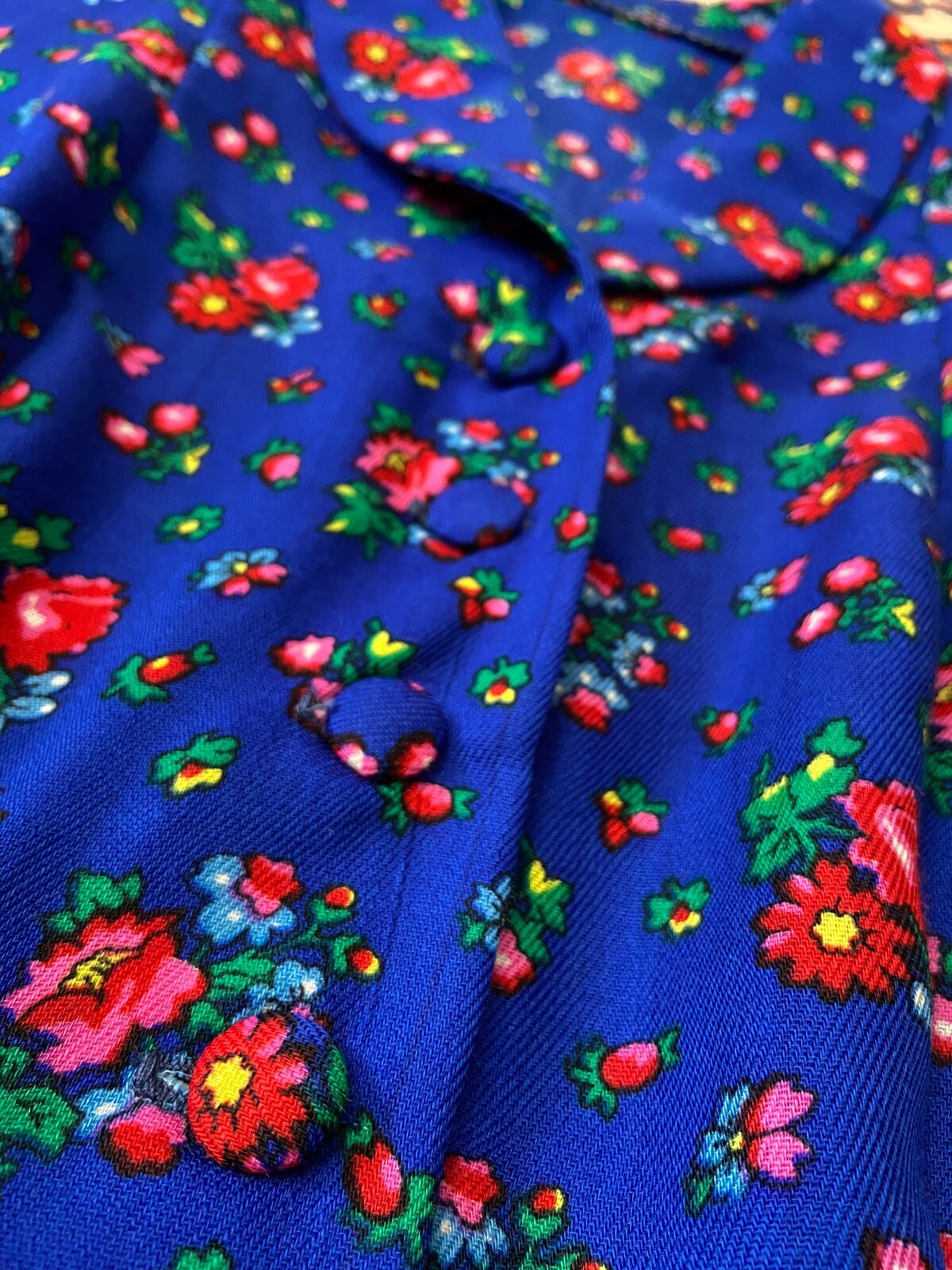 Vintage 1980s Blue Floral Folk Dress