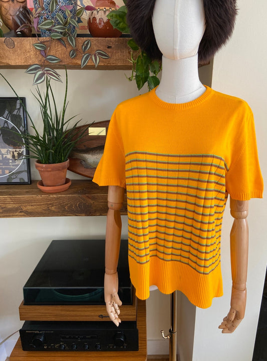 Vintage 1970s Bright Yellow Striped Knit Top
