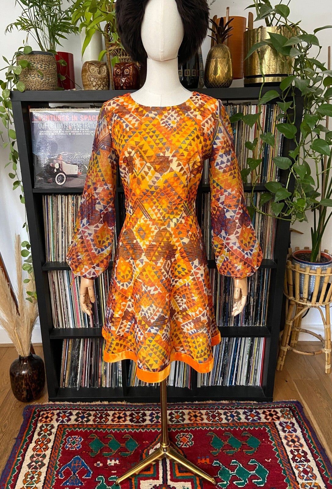 Vintage 1970s Vera Mont Orange Print Mini Dress