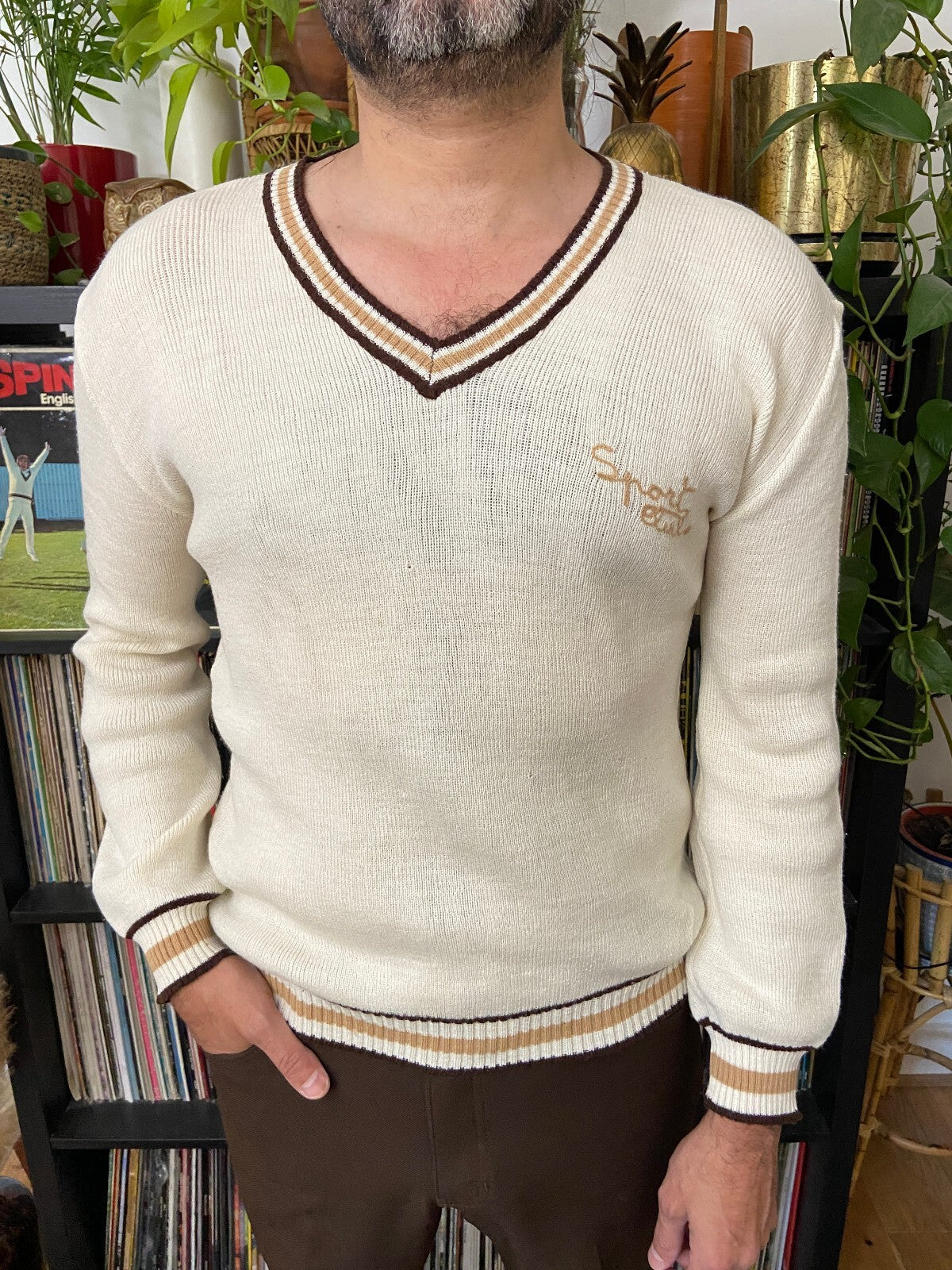 Vintage 1970s Italian V-Neck Sports Jumper
