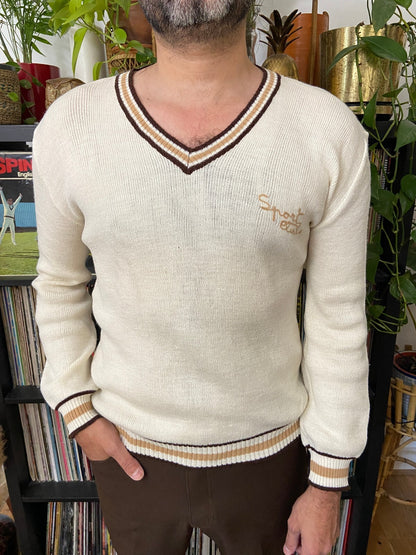 Vintage 1970s Italian V-Neck Sports Jumper