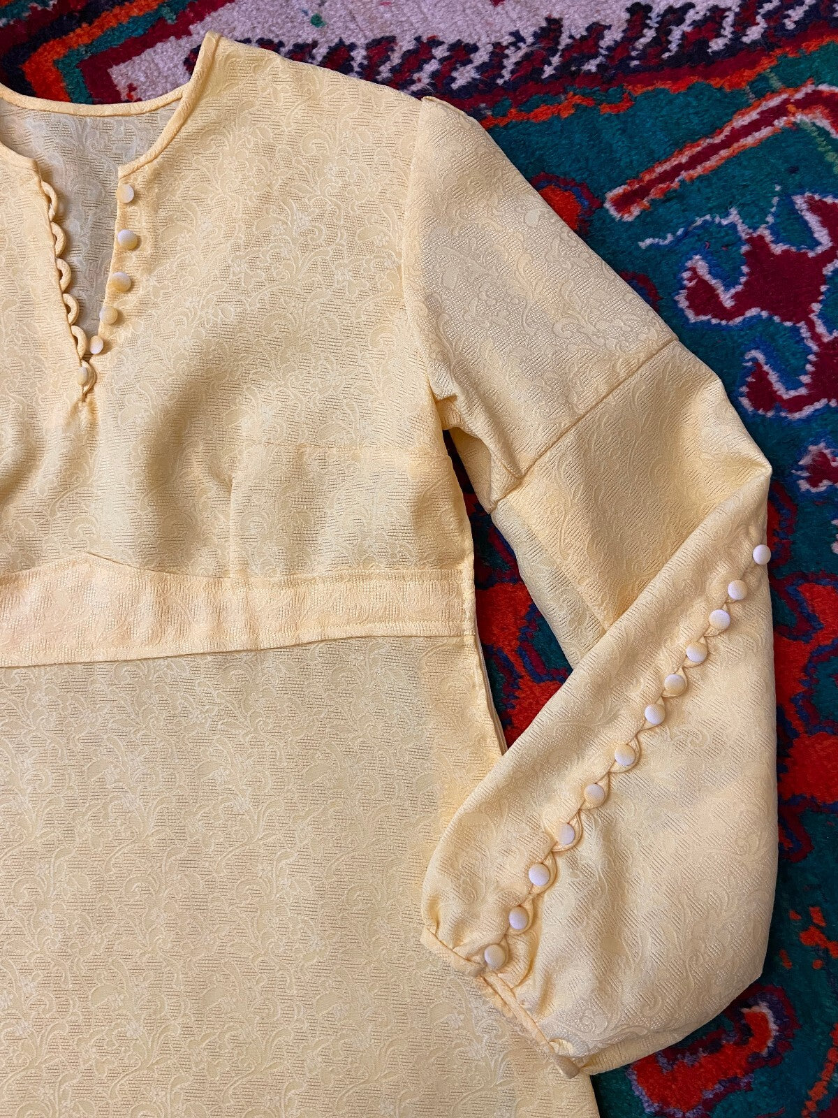 Vintage 1960s Yellow Button Detail Mini Dress