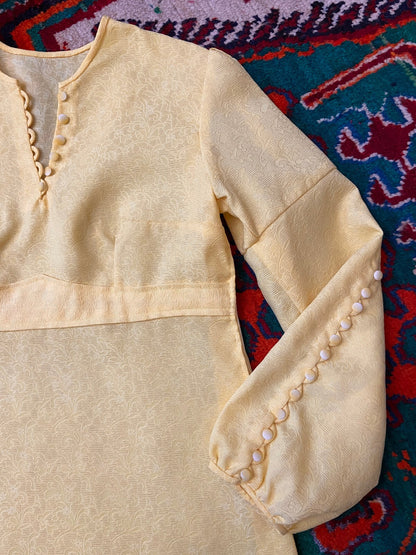 Vintage 1960s Yellow Button Detail Mini Dress