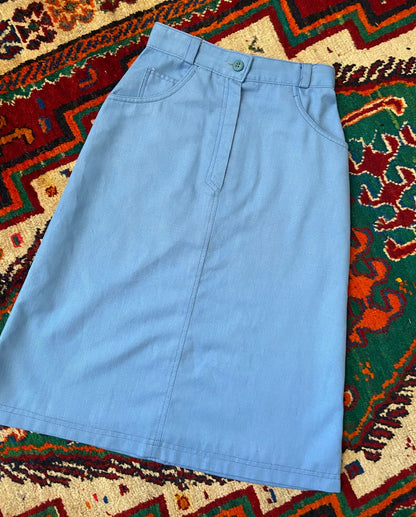 Vintage 1970s Blue A-Line Pocket Skirt