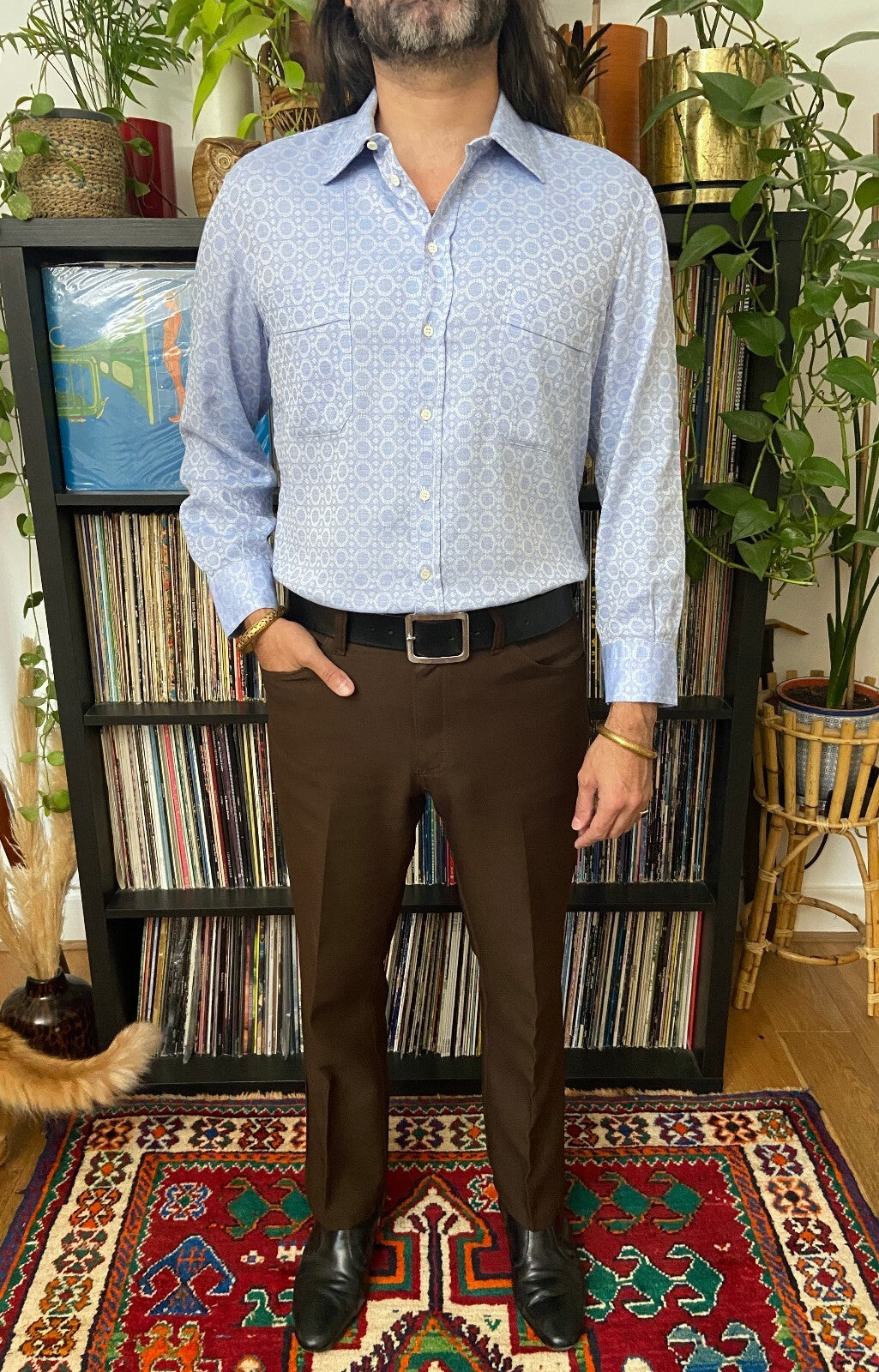 Vintage 1970s Pale Blue Woven Pattern Shirt