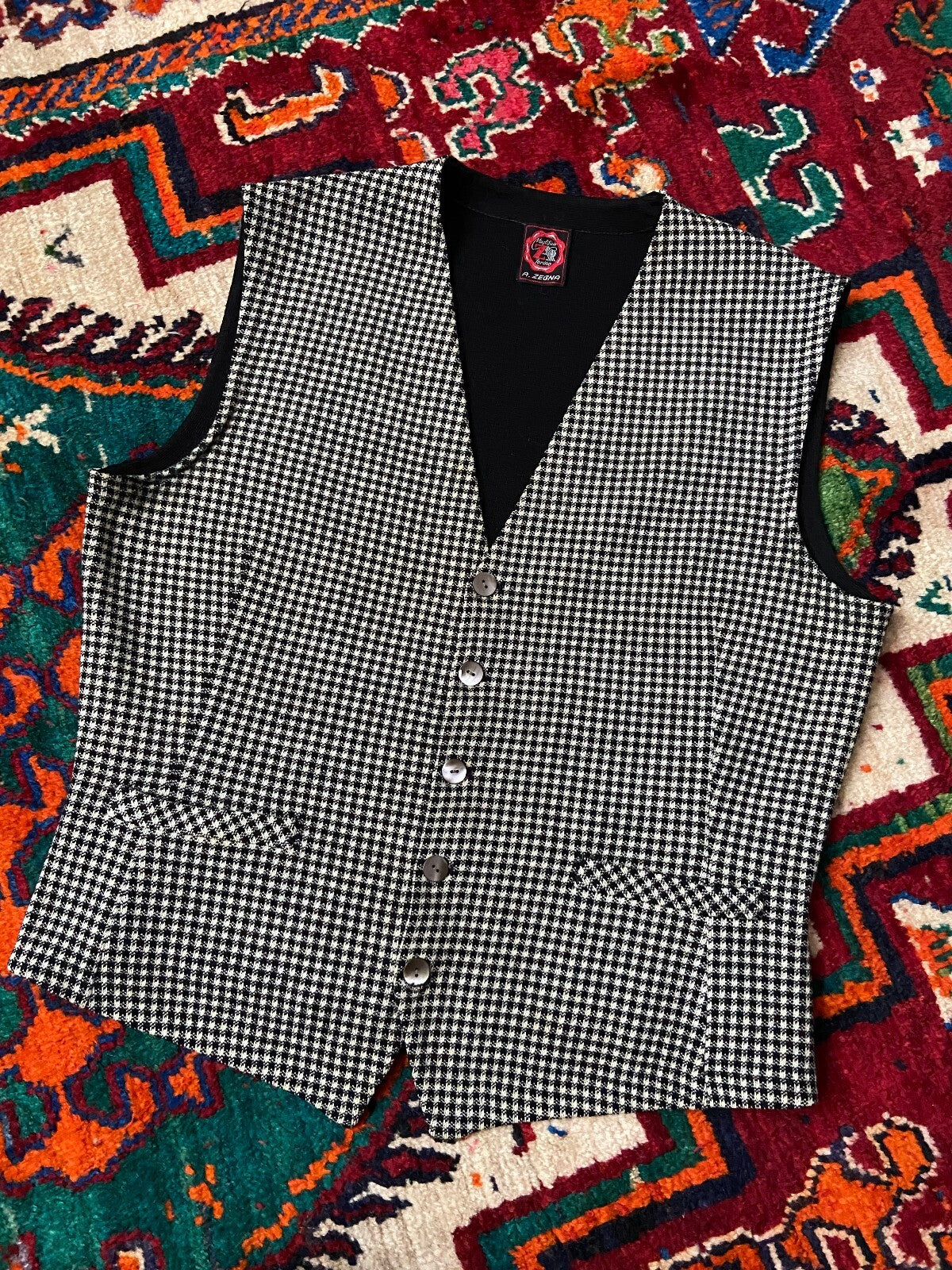 Vintage 1970s Italian Houndstooth Knit Waistcoat