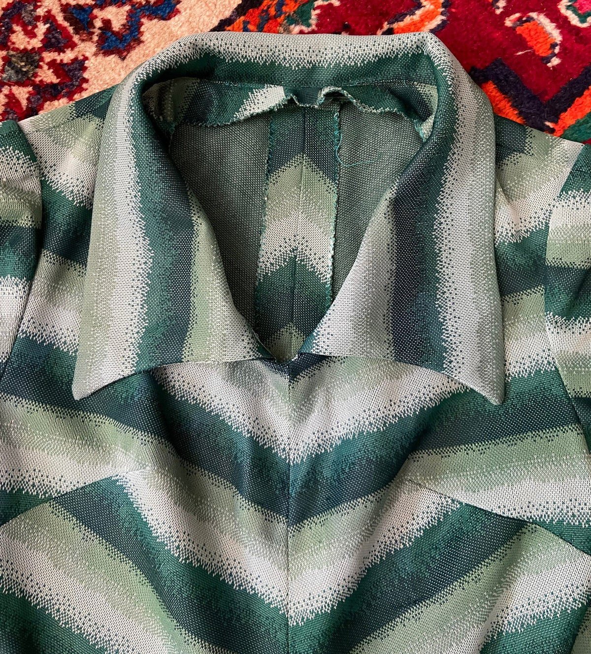 Vintage 1970s Green Chevron Knit Dress