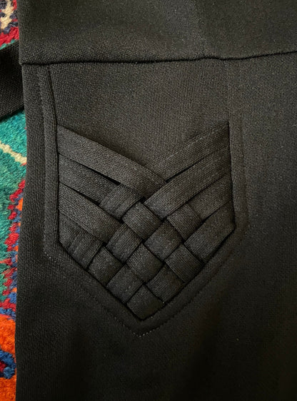 Vintage 1970s Black Plait Pocket Flared Jumpsuit