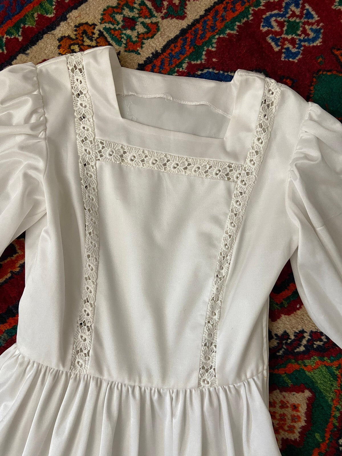 Vintage 1970s White Homemade Prairie Dress