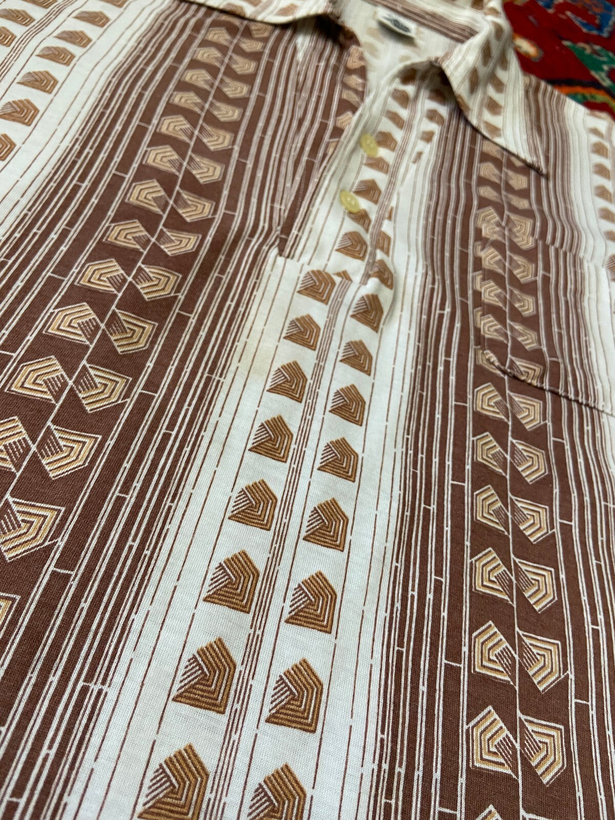 Vintage 1970s Japanese Geometric Print Jersey Top